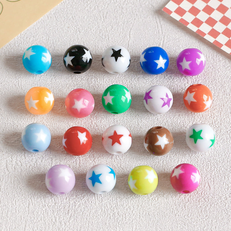 Wholesale 30pcs Cute Children's Fun Series Solid Color Macaron Color Star Round Beads